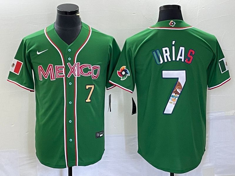 Men 2023 World Cub Mexico 7 Urias Green Nike MLB Jersey1